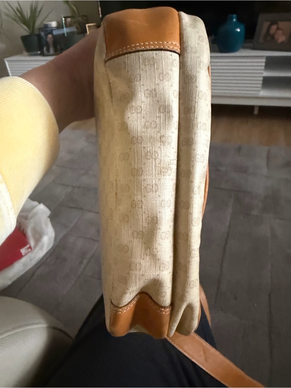 Gucci Beige Monogram Messenger Bag with Tan Leather Accents - Picture 6 of 16